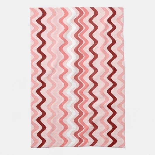 Wavy Groovy Stripes Red and Pink キッチンタオル (縦)