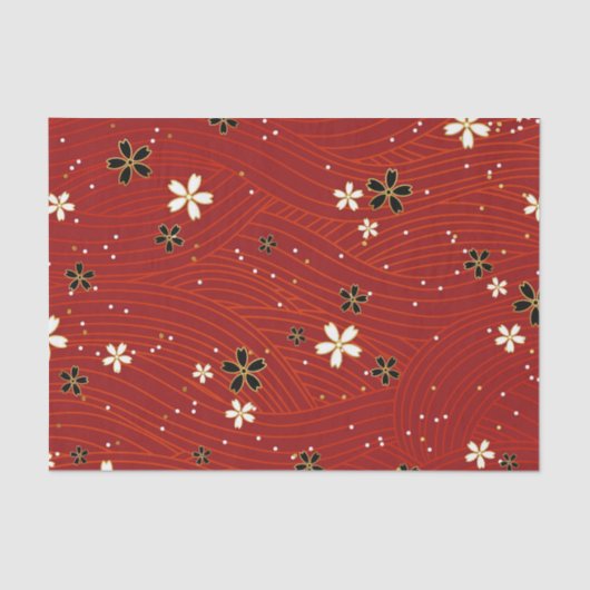 Wavy lines, adorned with black & white flowers 薄葉紙 (正面)