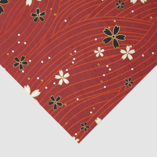 Wavy lines, adorned with black & white flowers 薄葉紙 (詳細)