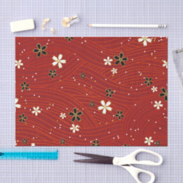 Wavy lines, adorned with black & white flowers 薄葉紙