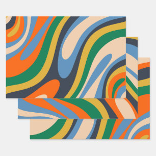 Wavy Loops Retro Multi-Color Abstract Pattern ラッピングペーパーシート