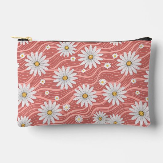 Wavy Pink Daisies アクセサリーポーチ (正面)