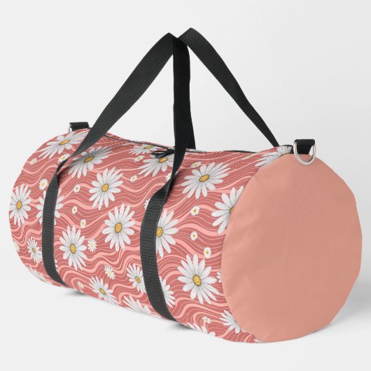 Wavy Pink Daisies ダッフルバッグ (左コーナー)