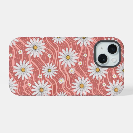 Wavy Pink Daisies iPhone 15ケース (裏面横)