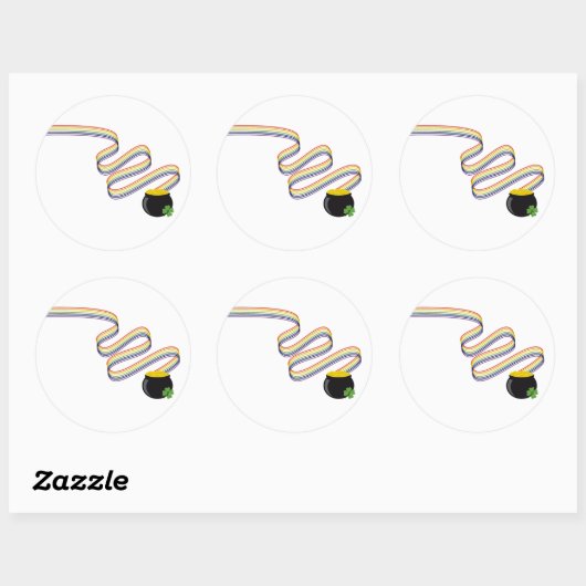 Wavy Rainbow Stripes Leading to Pot of Gold ラウンドシール (シート)