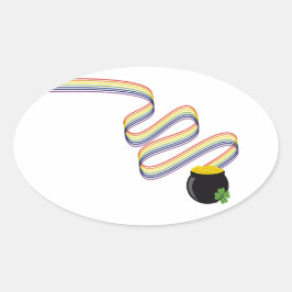 Wavy Rainbow Stripes Leading to Pot of Gold 楕円形シール