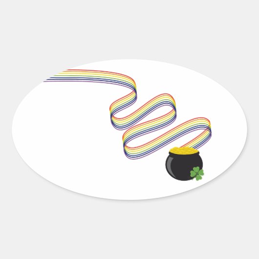 Wavy Rainbow Stripes Leading to Pot of Gold 楕円形シール (正面)