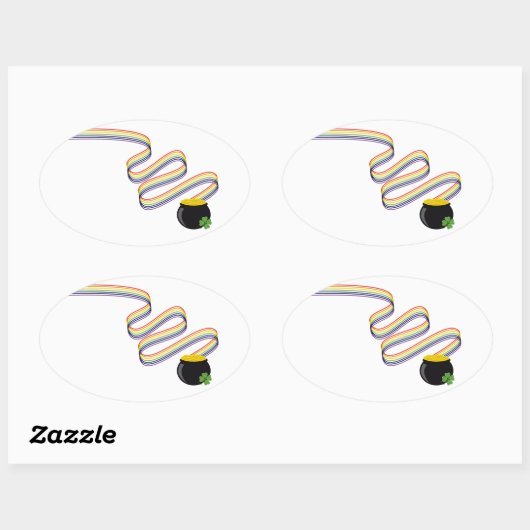 Wavy Rainbow Stripes Leading to Pot of Gold 楕円形シール (シート)