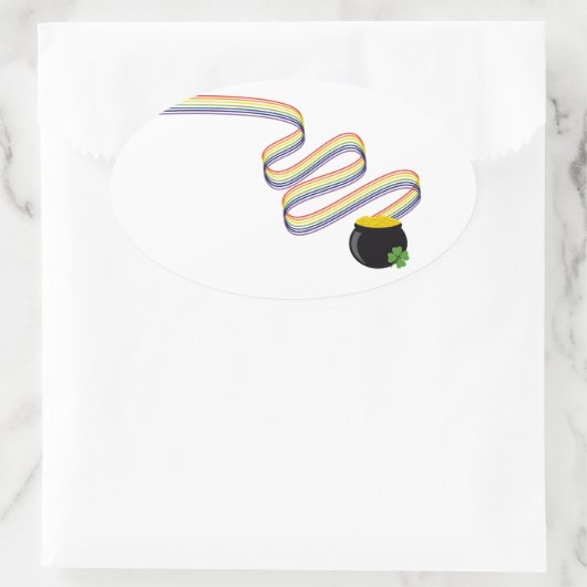 Wavy Rainbow Stripes Leading to Pot of Gold 楕円形シール (バッグ)