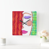Wavy Red Hair Abstract Art Square Wall Clock スクエア壁時計 (ホーム)