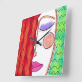 Wavy Red Hair Abstract Art Square Wall Clock スクエア壁時計 (傾斜)