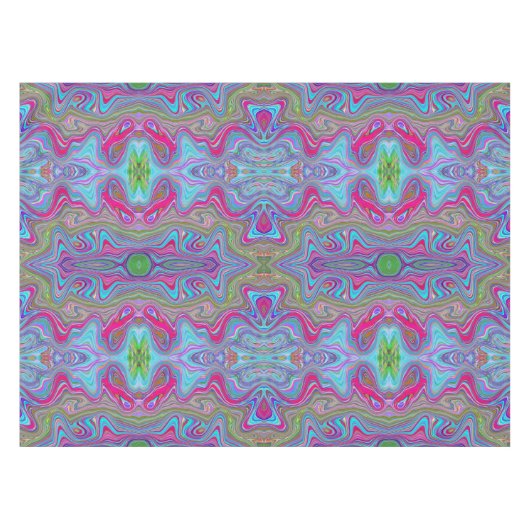 Wavy Sky Blue Multicolored Trippy Pattern テーブルクロス (正面(横))