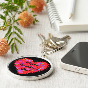 Wavy Valentine's Dayハートと円キーチェーン キーホルダー