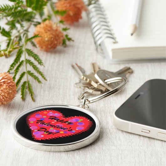 Wavy Valentine's Dayハートと円キーチェーン キーホルダー (側面)