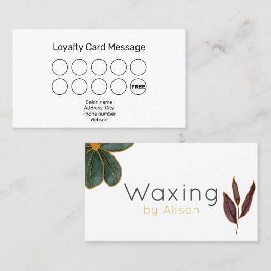 Waxing技術者/エステティシャン金ゴールドロイヤリティ 名刺 (正面/裏面)