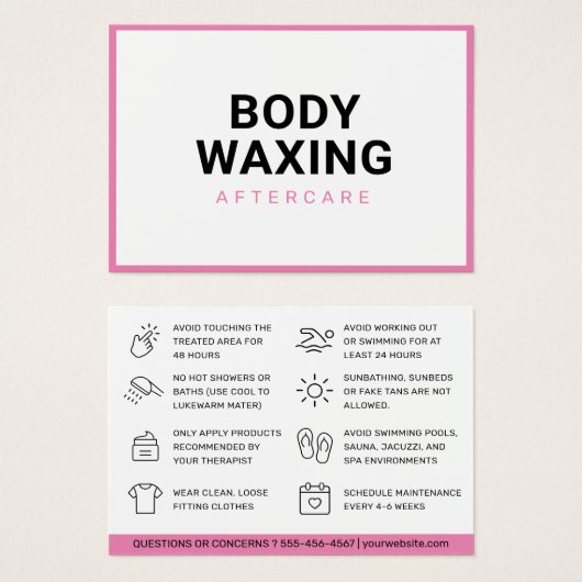 Waxing Aftercare Card脱毛の手順 (正面&裏面)