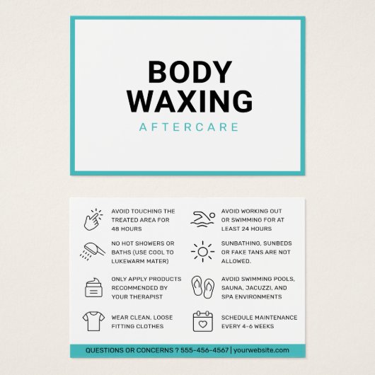 Waxing Aftercare Card脱毛の手順 (正面&裏面)
