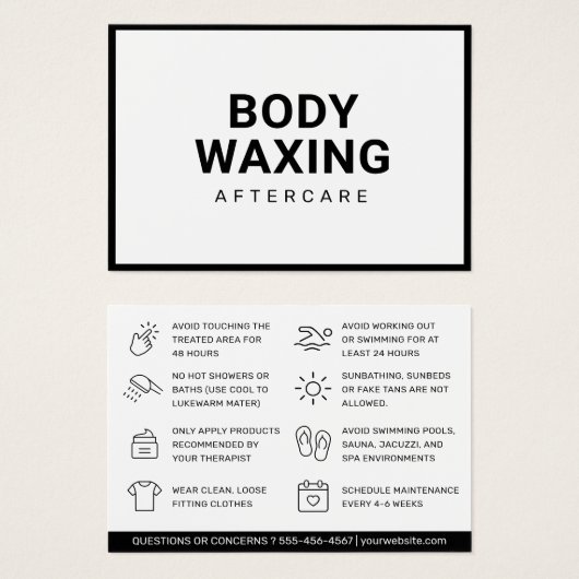 Waxing Aftercare Card脱毛の手順 (正面&裏面)