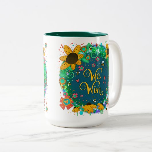 Weウィンかわいらしフローラ（昆虫）マルハナバチ賛美引用文 ツートーンマグカップ (正面右)