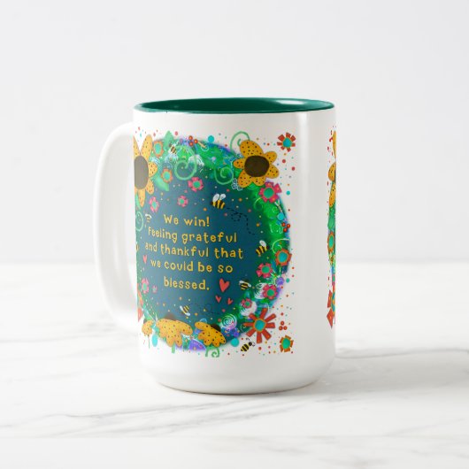 Weウィンかわいらしフローラ（昆虫）マルハナバチ賛美引用文 ツートーンマグカップ (正面左)