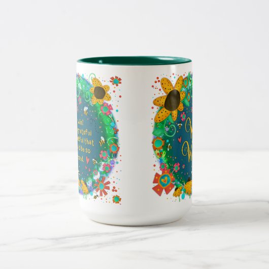 Weウィンかわいらしフローラ（昆虫）マルハナバチ賛美引用文 ツートーンマグカップ (中央)