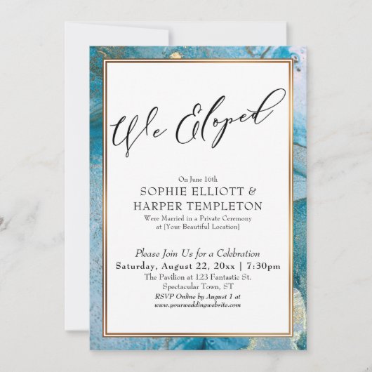 Weエロップドティール（緑がかった色）&金ゴールドインク披露宴のみ 招待状 (正面)