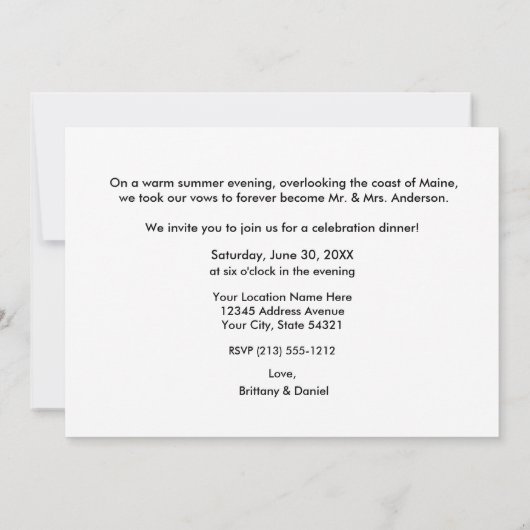 Weブ得ラシ結婚したスクリプトお祝い招待状Blk 案内状 (裏面)