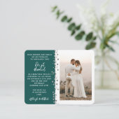 We得グリッター結婚したハートフォトティール（緑がかった色）シルバー 招待状 (スタンド正面)