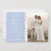 We得グリッター結婚したハートフォトブルーホワイト 招待状 (正面)