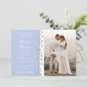 We得グリッター結婚したハートフォトブルーホワイト 招待状 (スタンド正面)