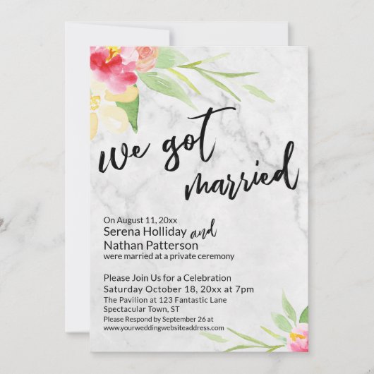 We得 Water Color Flowers & Gray Marble 招待状 (正面)