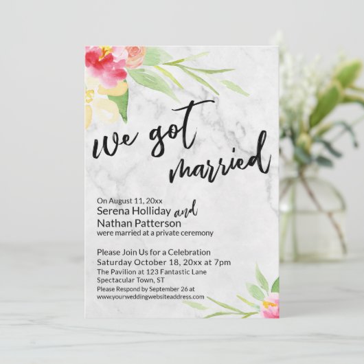 We得 Water Color Flowers & Gray Marble 招待状 (スタンド正面)