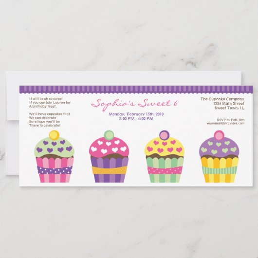 We "ハート"カップケーキロング招待状 招待状 (正面)