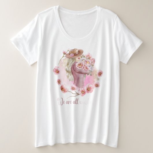 "We Are All Wonderful" Inspirational Floral Girl T プラスサイズTシャツ (デザイン正面)