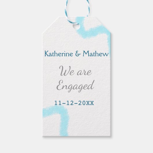We are engaged blue gray watercolor spiral stylish ギフトタグ (正面)