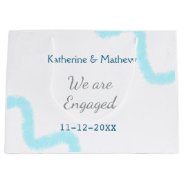 We are engaged blue gray watercolor spiral stylish ラージペーパーバッグ