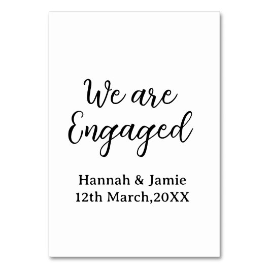 We are Engaged couple name date calligraphystylish テーブルナンバー (正面)