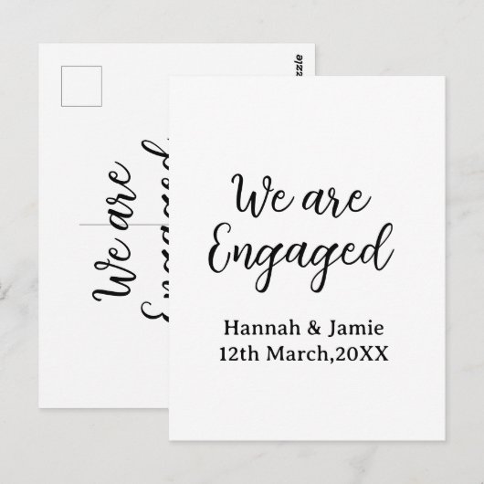 We are Engaged couple name date calligraphystylish ポストカード (正面/裏面)