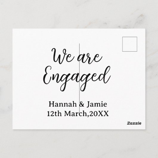 We are Engaged couple name date calligraphystylish ポストカード (裏面)