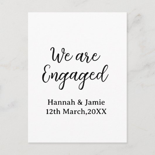 We are Engaged couple name date calligraphystylish ポストカード (正面)