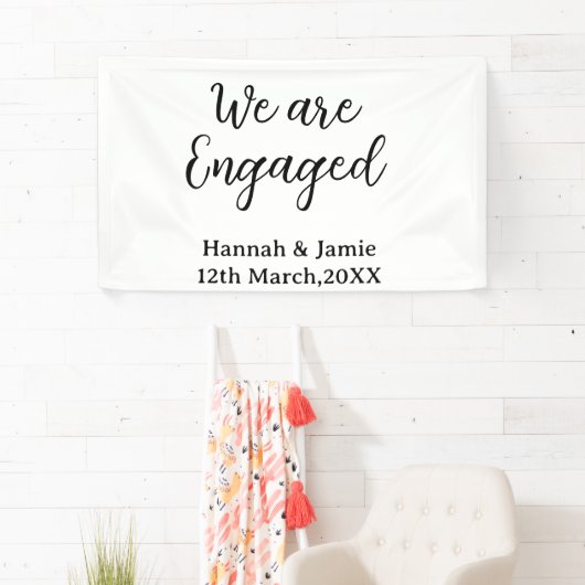 We are Engaged couple name date calligraphystylish 横断幕 (インサイチュ)