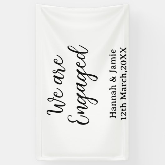 We are Engaged couple name date calligraphystylish 横断幕 (縦)