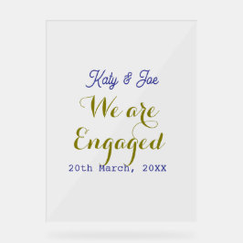 We are Engaged purple gold name date elegant simpl アクリルサイン