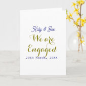 We are Engaged purple gold name date elegant simpl カード (黄色い花)