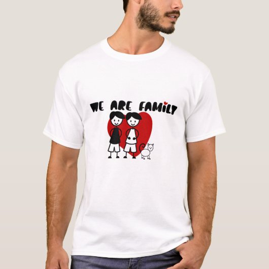 We Are Family -ゲイをテーマにした2人の男性と猫 Tシャツ (正面)