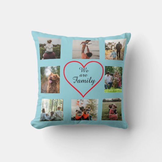 We Are Family Heart 8 Photo Collage Pillow クッション (正面)