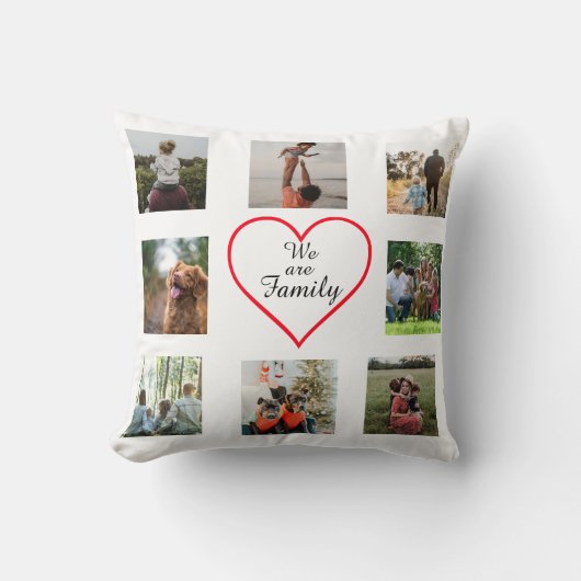 We Are Family Heart  8 Photo Collage Pillow クッション (正面)