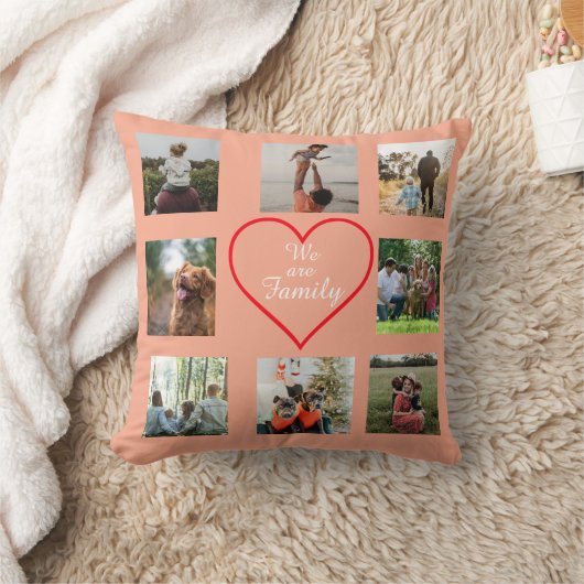 We Are Family Heart 8 Photo Collage Pillow クッション (ブランケット)