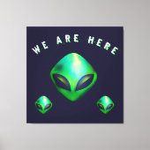 "We Are Here" Green Alien head キャンバスプリント (正面)