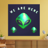 "We Are Here" Green Alien head キャンバスプリント (インサイチュ (リビング))